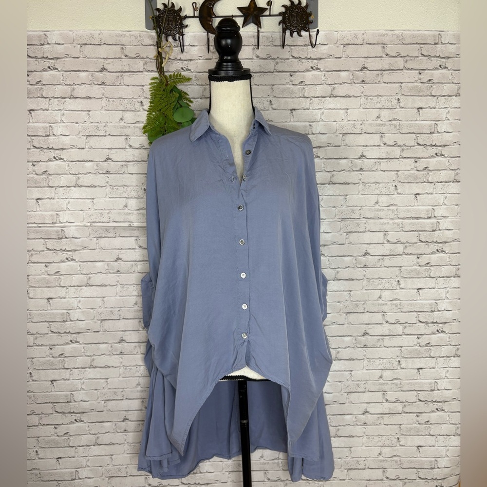 PINCH Periwinkle Blue Lyocell Oversized Drape Blouse